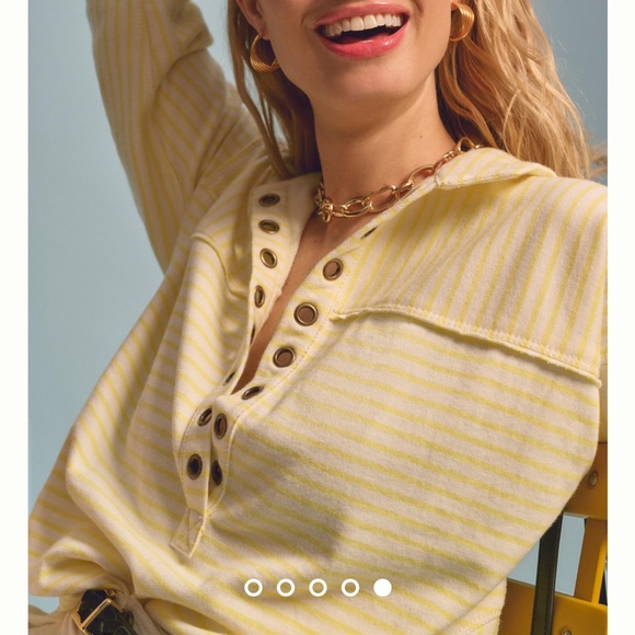 Pilcro Yellow Striped Henley Pullover Top - Picture 5 of 9